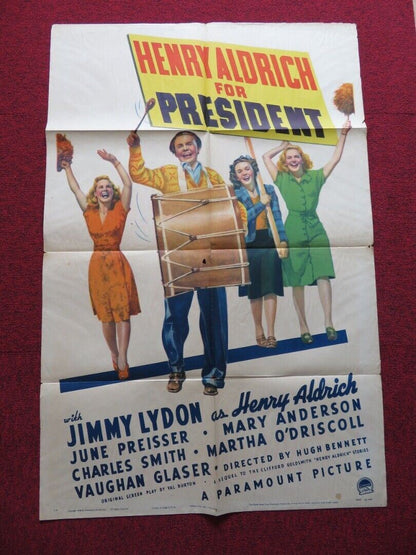 HENRY ALDRICH FOR PRESIDENT FOLDED US ONE SHEET POSTER JIMMY LYDON PREISSER 1941