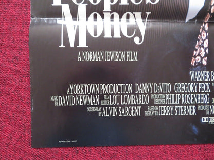 OTHER PEOPLE'S MONEY - ADVANCE FOLDED US ONE SHEET POSTER DANNY DEVITO 1991