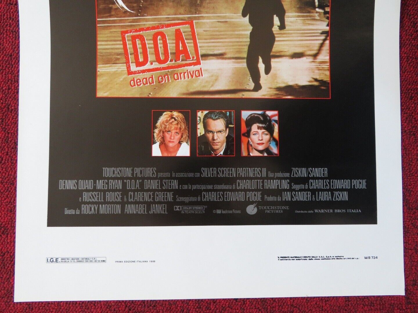 D.O.A DEAD ON ARRIVAL  ITALIAN LOCANDINA (27.5"x13") POSTER D QUAID MEG RYAN '88