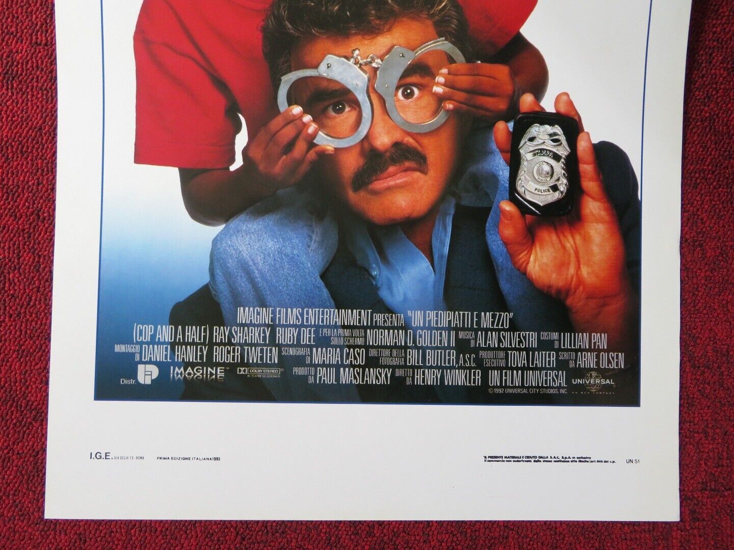 COP & 1/2 ITALIAN LOCANDINA (27.5"x13") POSTER BERT REYNOLDS RAY SHARKEY 1993