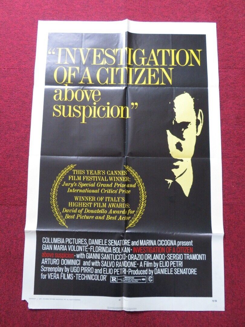 INVESTIGATION OF A CITIZEN ABOVE SUSPICION FOLDED US ONE SHEET POSTER 1970