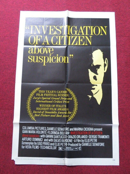 INVESTIGATION OF A CITIZEN ABOVE SUSPICION FOLDED US ONE SHEET POSTER 1970