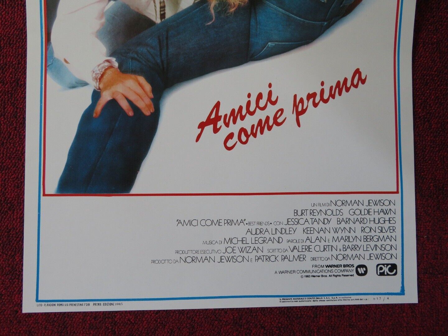 BEST FRIENDS ITALIAN LOCANDINA (27.5"x13") POSTER BURT REYNOLDS GOLDIE HAWN 1985