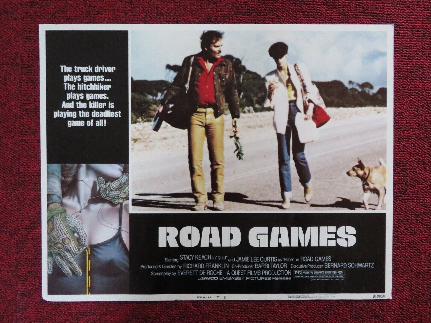 ROAD GAMES - 7 US LOBBY CARD STACY KEACH JAMIE LEE CURTIS 1981