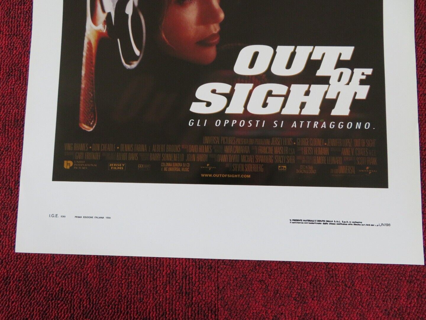 OUT OF SIGHT  ITALIAN LOCANDINA (27.5"x13") POSTER GEORGE CLOONEY 1998