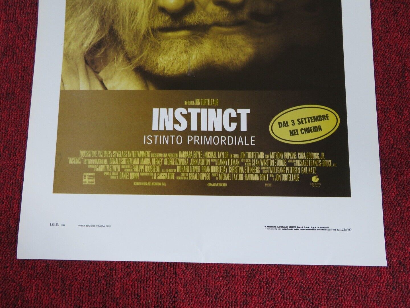 INSTINCT  ITALIAN LOCANDINA (27.5"x13") POSTER ANTHONY HOPKINS 1999