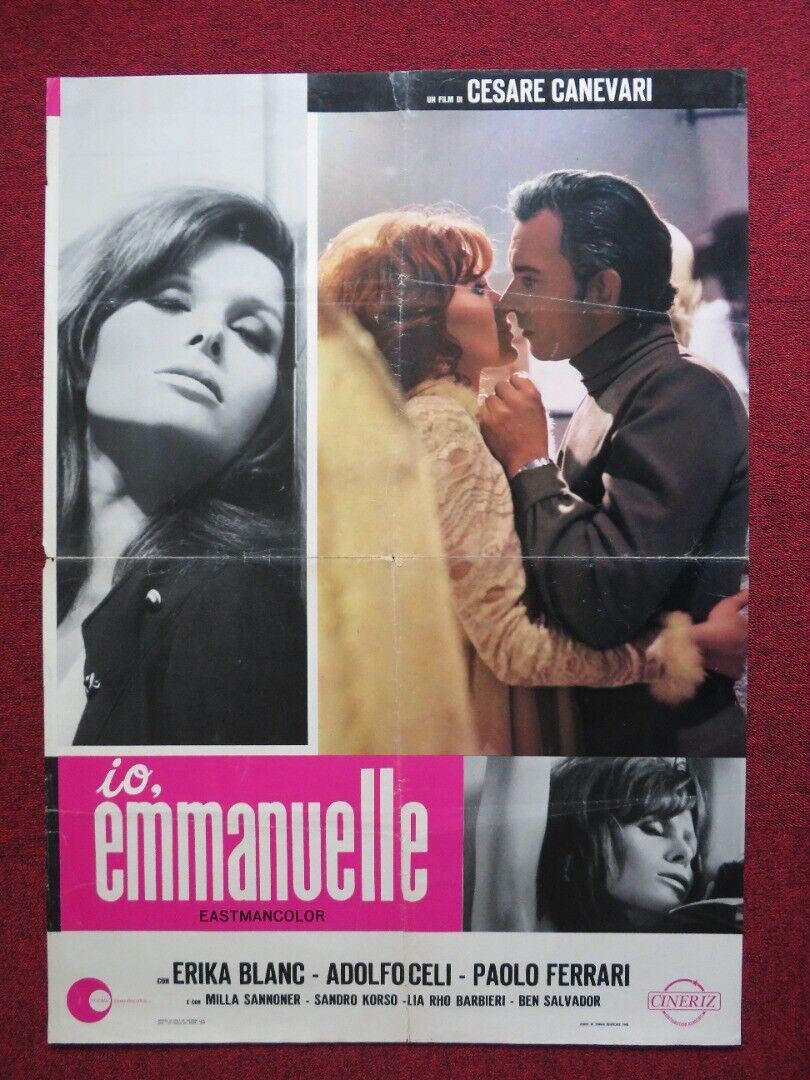 IO, EMMANUELLE ITALIAN FOGLIO ROLLED POSTER ERIKA BLANC ADOLFO CELI 1969