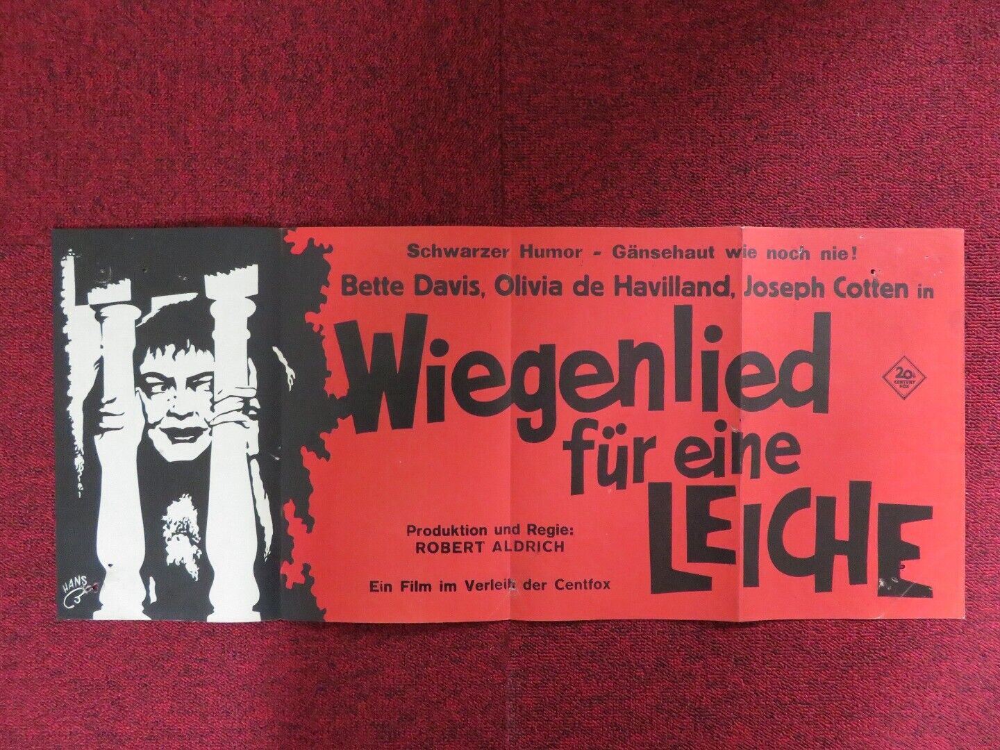 HUSH...HUSH, SWEET CHARLOTTE GERMAN POSTER (27"x 11.5") BETTE DAVIS 1964