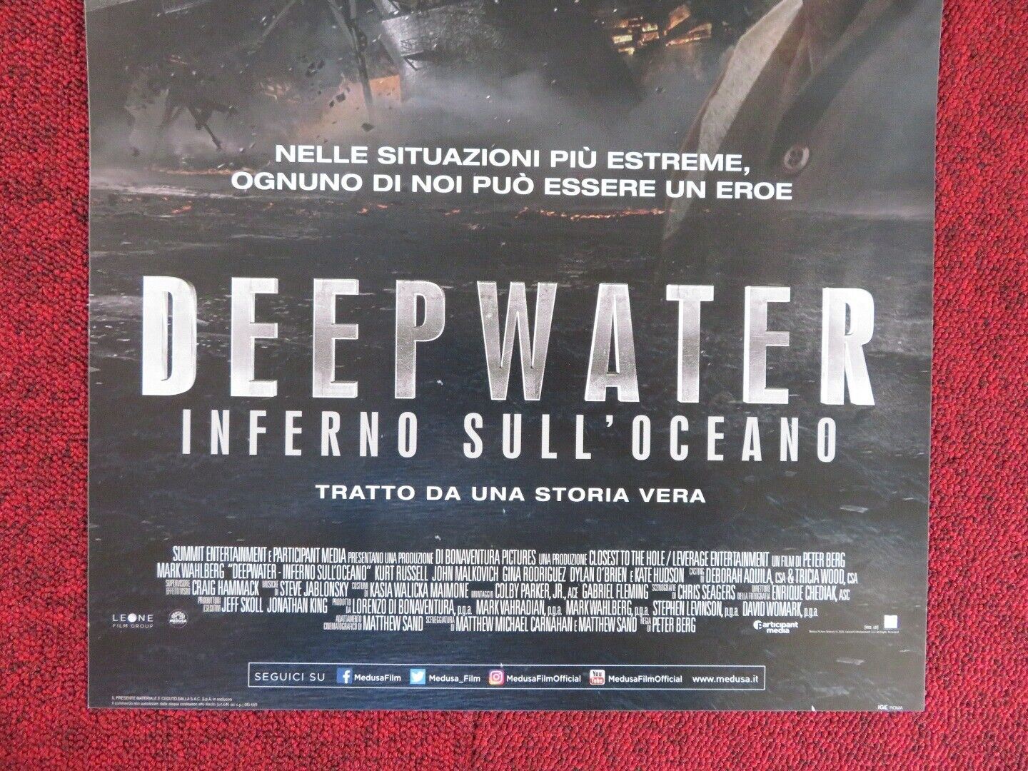 DEEPWATER HORIZON ITALIAN LOCANDINA (26.5"x12.5") POSTER MARK WAHLBERG 2016