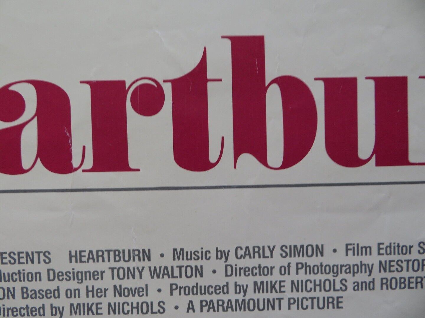 HEARTBURN U.S ROLLED POSTER VHS JACK NICHOLSON MERYL STREEP 1986