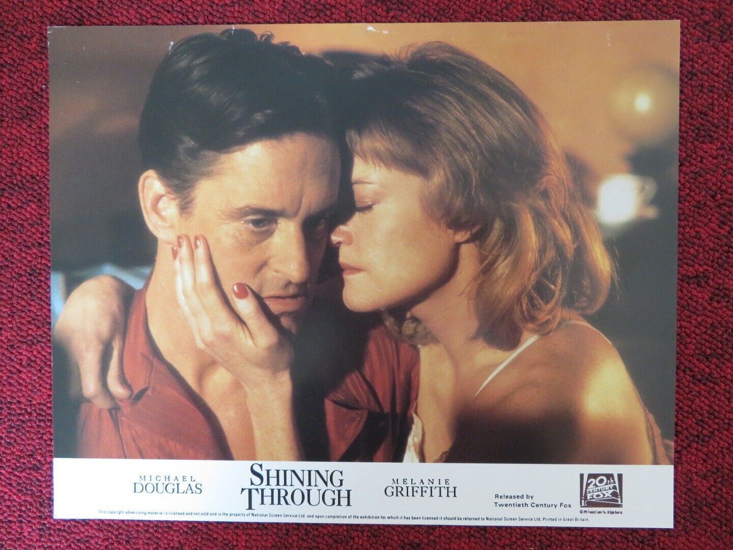 SHINING THROUGH - A LOBBY CARD MICHAEL DOUGLAS MELANIE GRIFFITH 1992