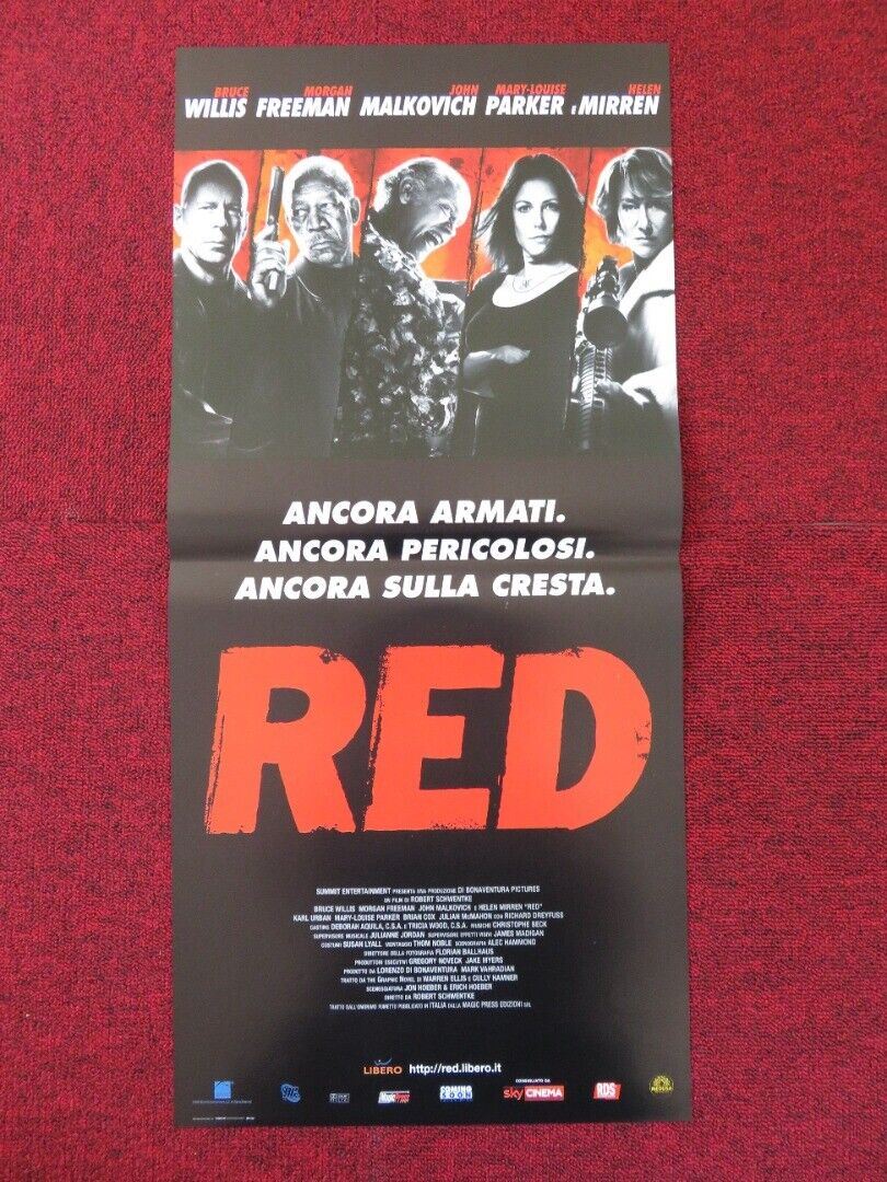 RED  ITALIAN LOCANDINA (26.5"x12.5") POSTER BRUCE WILLIS MORGAN FREEMAN 2010