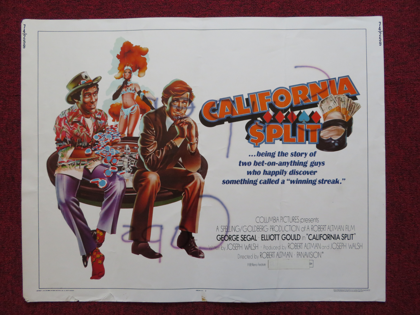 CALIFORNIA SPLIT US HALF SHEET (22"x 28") POSTER GEORGE SEGAL ELLIOTT GOULD 1974