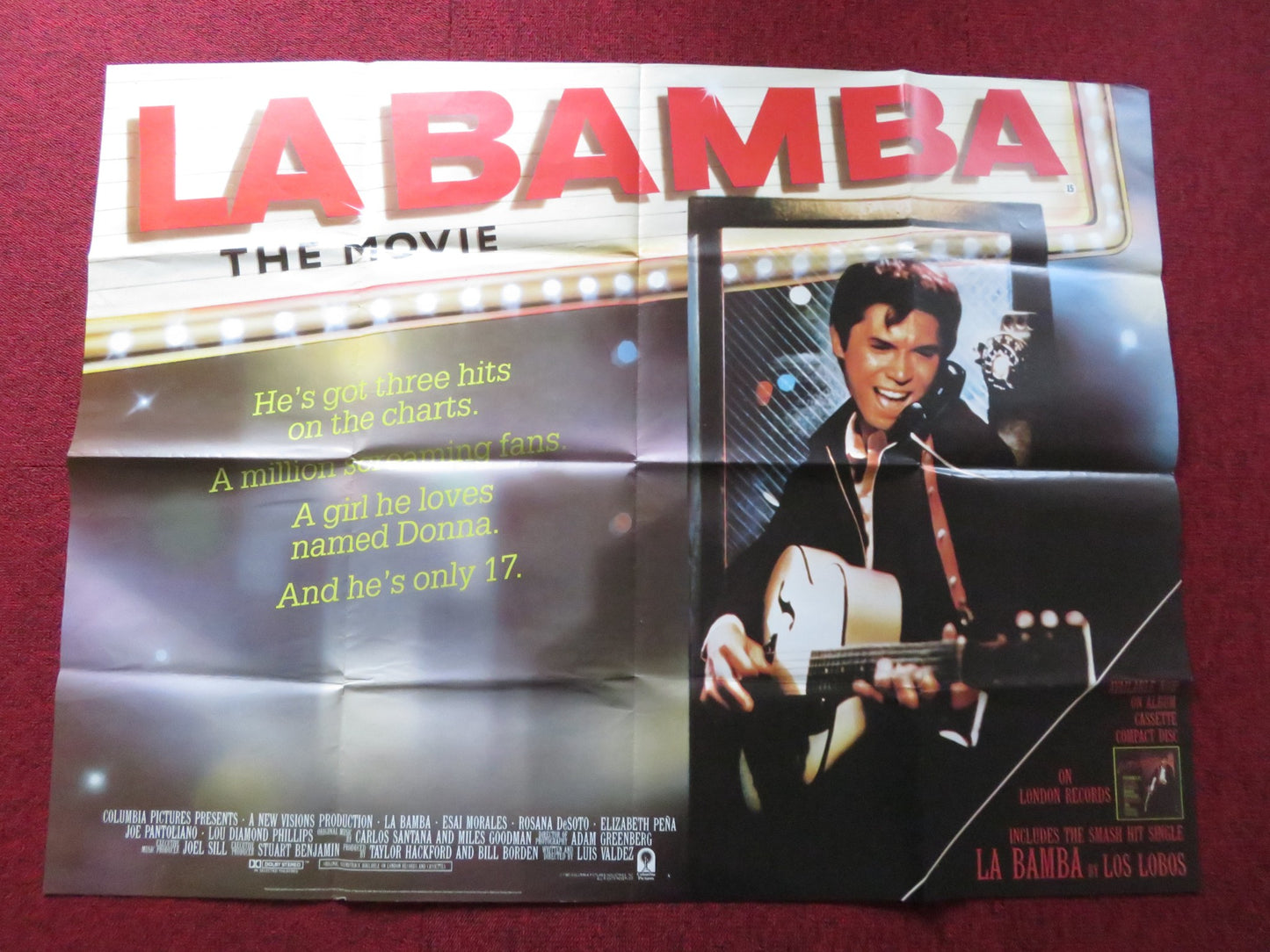 LA BAMBA UK QUAD POSTER FOLDED LOU DIAMOND PHILLIPS ESAI MORALES 1987