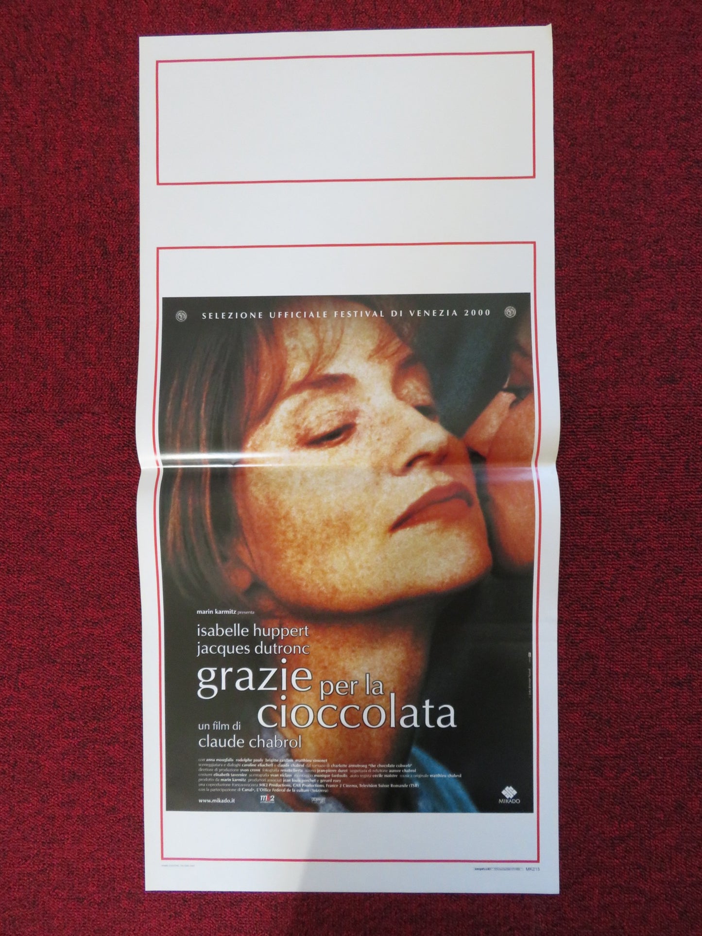 GRAZIE PER LA CIOCCOLATA ITALIAN LOCANDINA POSTER ISABELLE HUPPERT J. DUTRO 2000