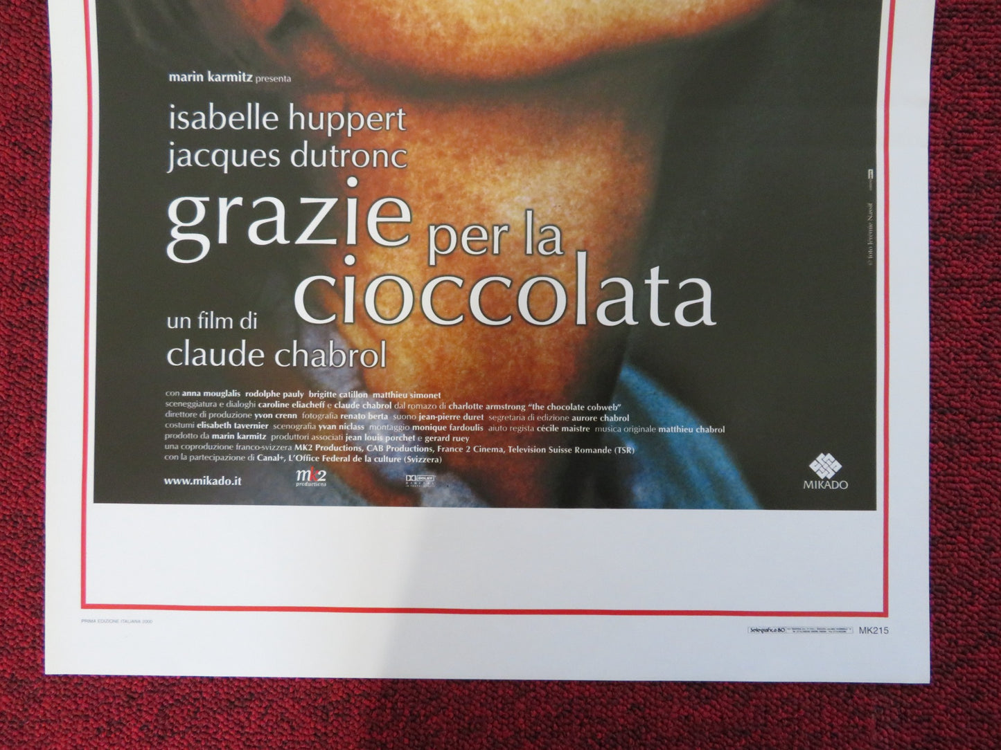 GRAZIE PER LA CIOCCOLATA ITALIAN LOCANDINA POSTER ISABELLE HUPPERT J. DUTRO 2000