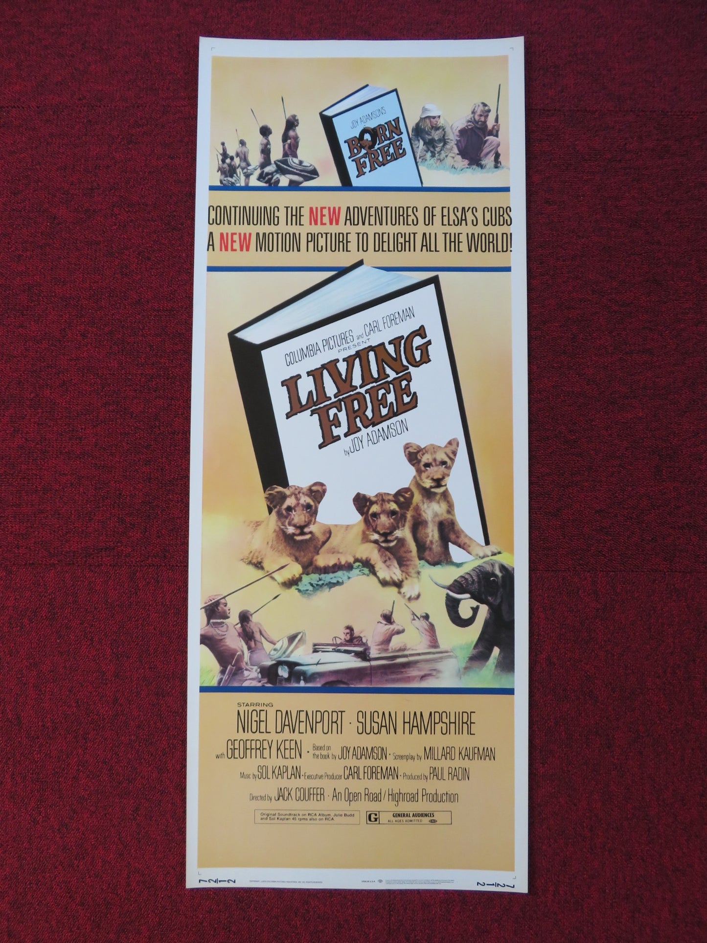 LIVING FREE US INSERT (14"x 36") POSTER NIGEL DAVENPORT SUSAN HAMPSHIRE 1972