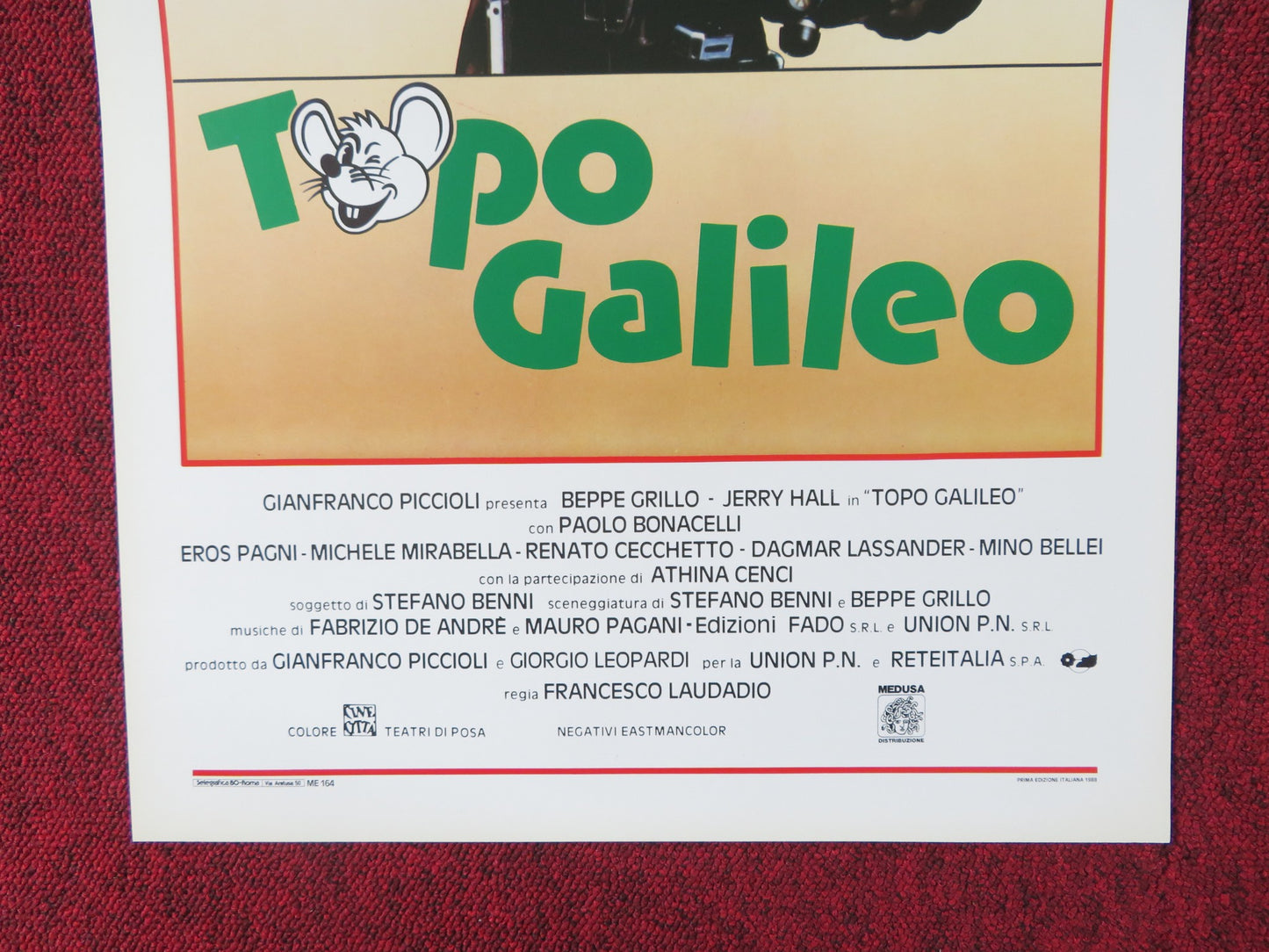 TOPO GALILEO ITALIAN LOCANDINA POSTER BEPPE GRILLO JERRY HALL 1988