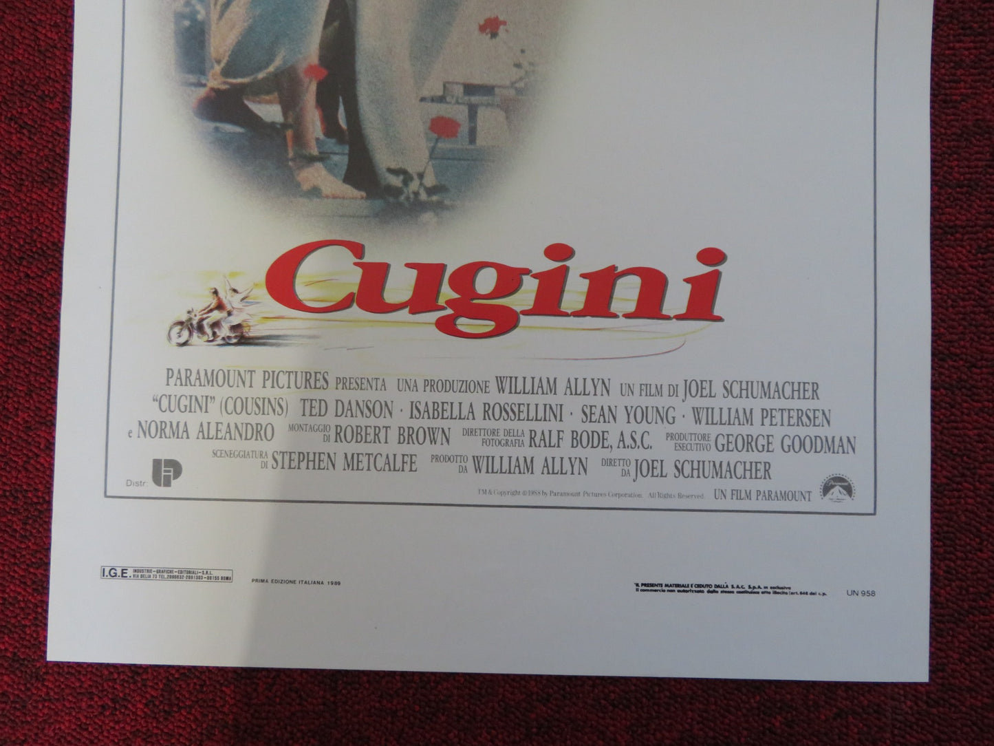 COUSINS ITALIAN LOCANDINA POSTER TED DANSON ISABELLA ROSSELLINI 1989