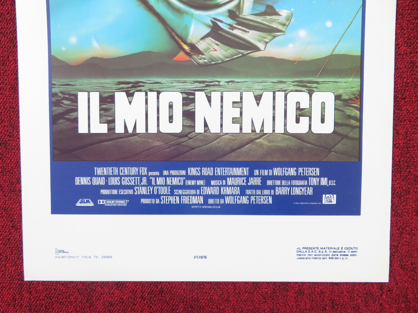 ENEMY MINE ITALIAN LOCANDINA POSTER DENNIS QUAID LOUIS GOSSETT JR. 1985