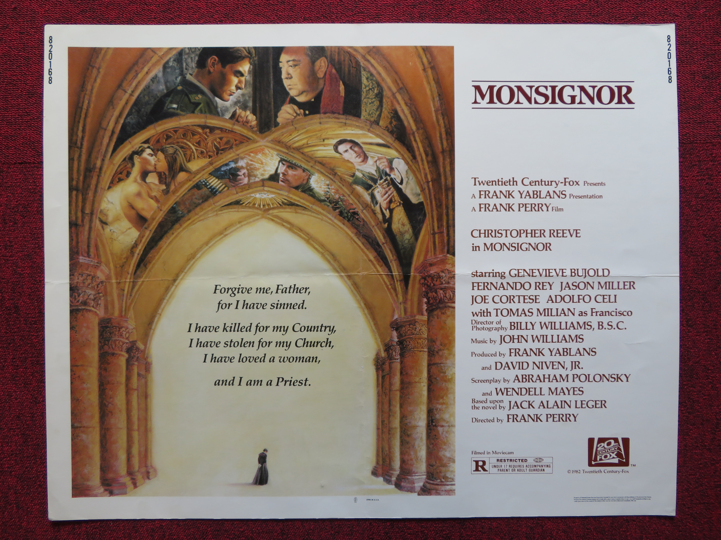 MONSIGNOR US HALF SHEET (22"x 28") POSTER CHRISTOPHER REEVE GENEVIEVE BUJOLD '82