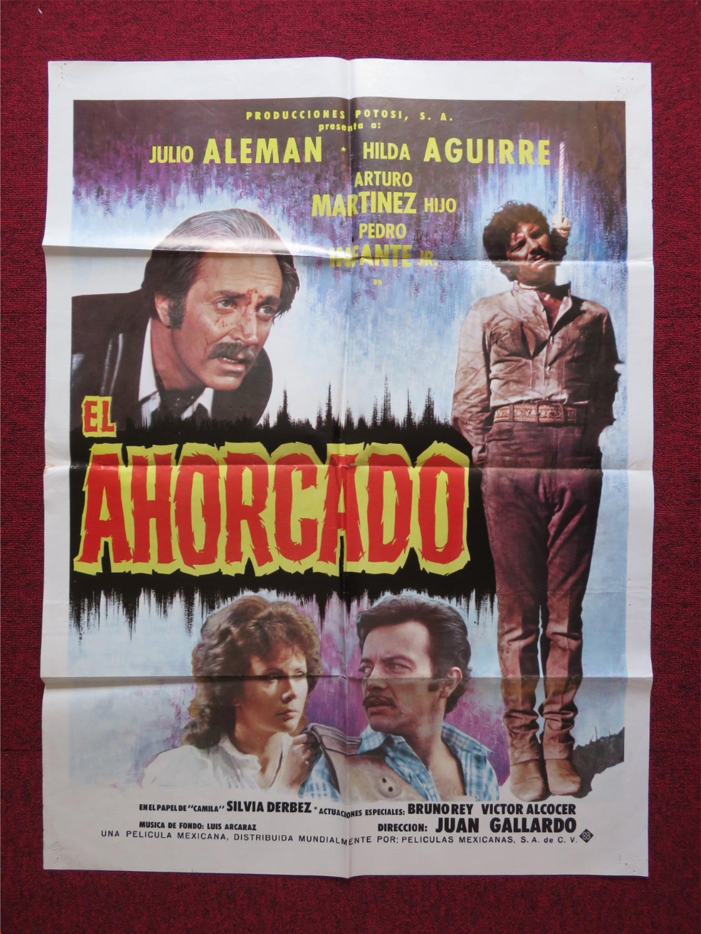 EL AHORCADO FOLDED MEXICAN POSTER JULIO ALEMAN HILDA AGUUIRRE 1983