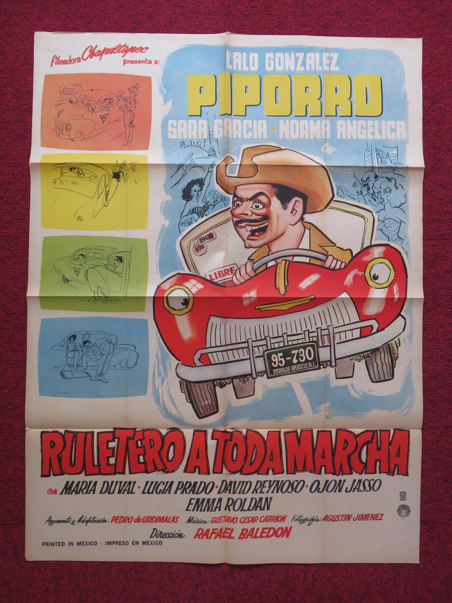 RULETERO A TODA MARCHA FOLDED MEXICAN POSTER EULALIO GONZALEZ MARIA DUVAL 1962