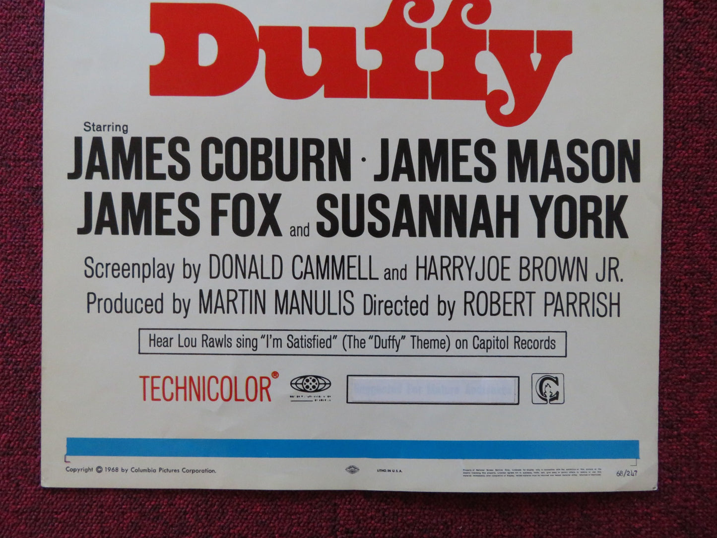 DUFFY US INSERT (14"x 36") POSTER JAMES COBURN JAMES MASON 1968