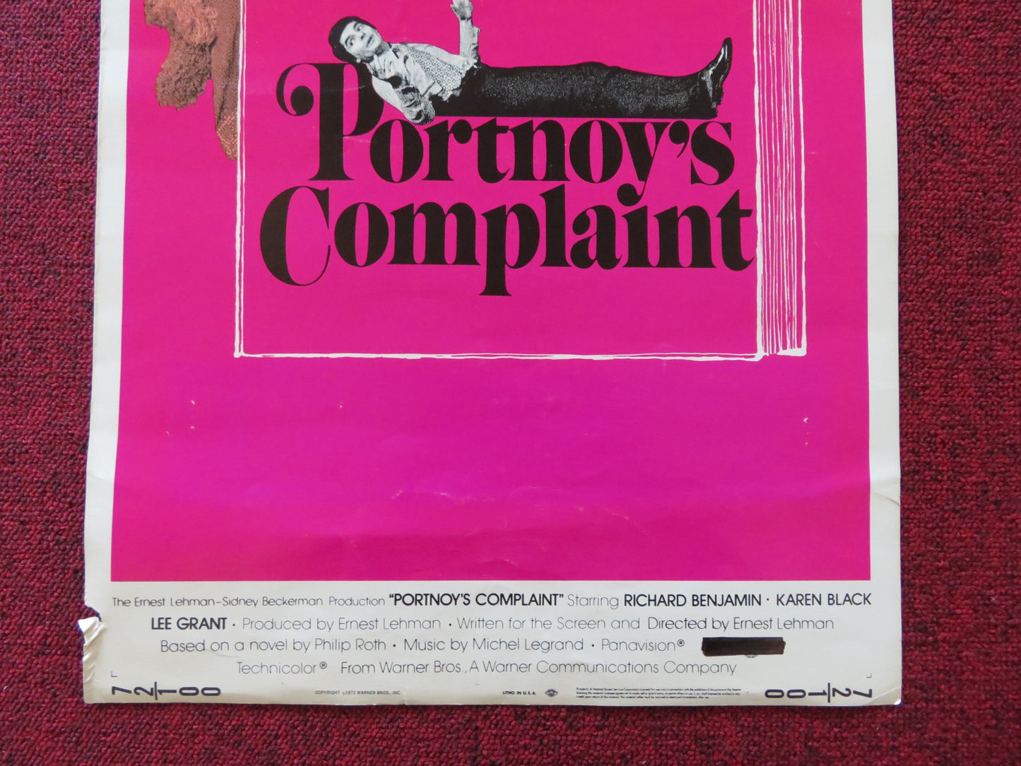 PORTNOY'S COMPLAINT US INSERT (14"x 36") POSTER RICHARD BENJAMIN K. BLACK 1972