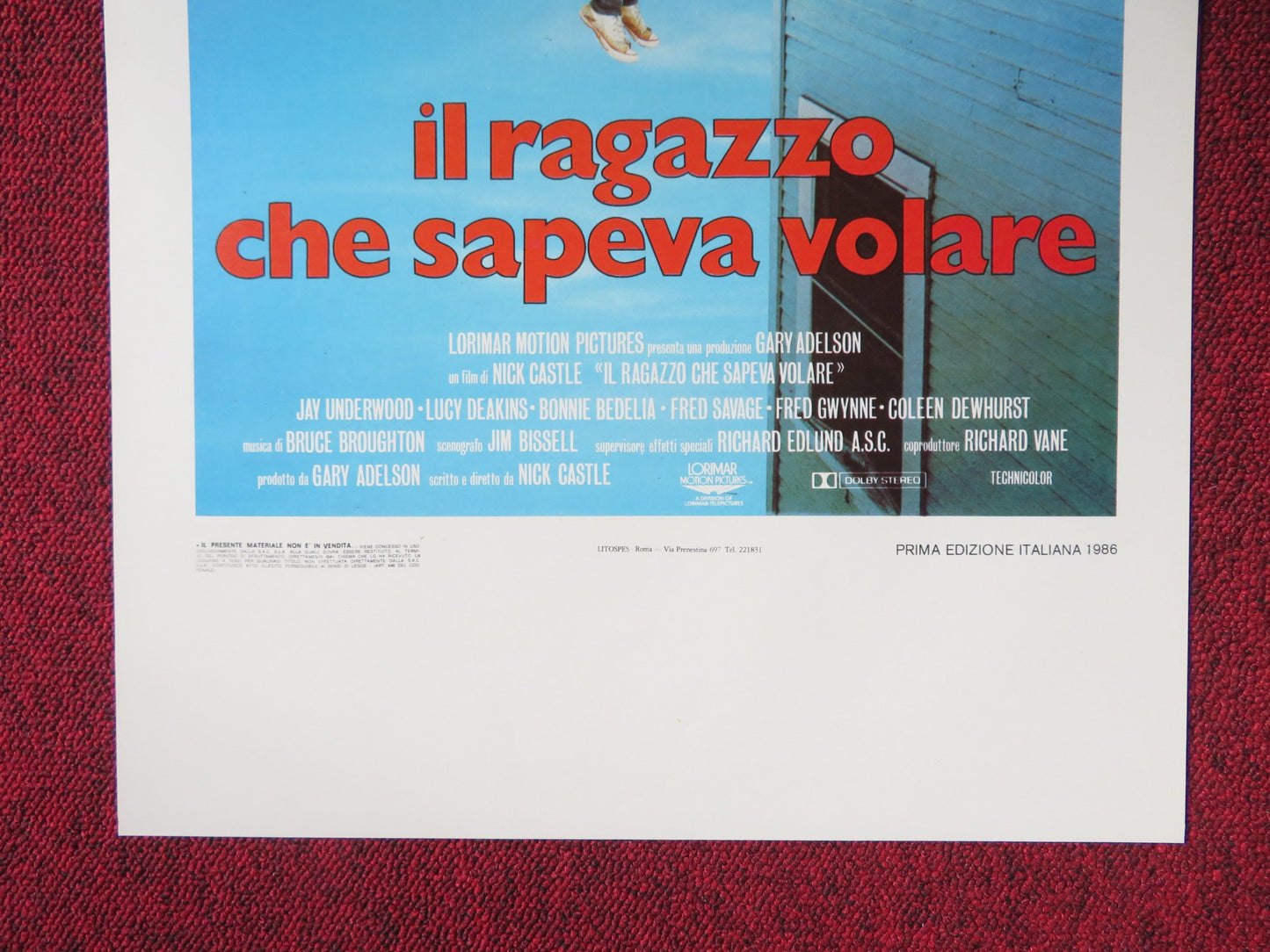 THE BOY WHO COULD FLY ITALIAN LOCANDINA POSTER JAY UNDERWOOD LUCY DEAKINS 1986