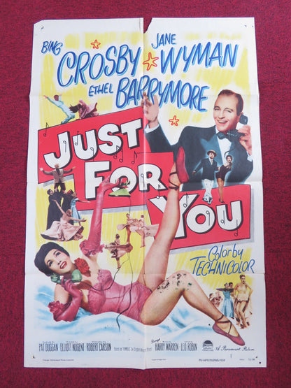 JUST FOR YOU FOLDED US ONE SHEET POSTER BING CROSBY JANE WYMAN 1952