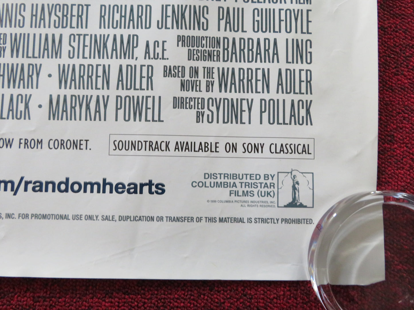 RANDOM HEARTS UK QUAD (30"x 40") ROLLED POSTER HARRISON FORD K. S. THOMAS 1999