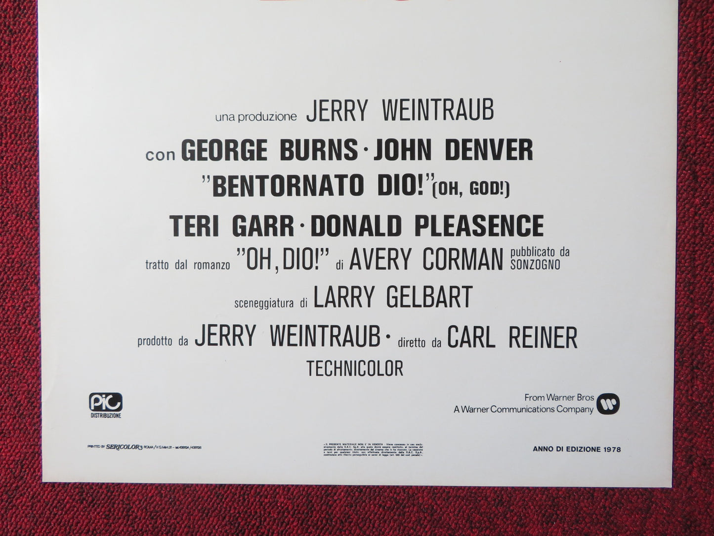 OH, GOD! ITALIAN LOCANDINA POSTER GEORGE BURNS JOHN DENVER 1978