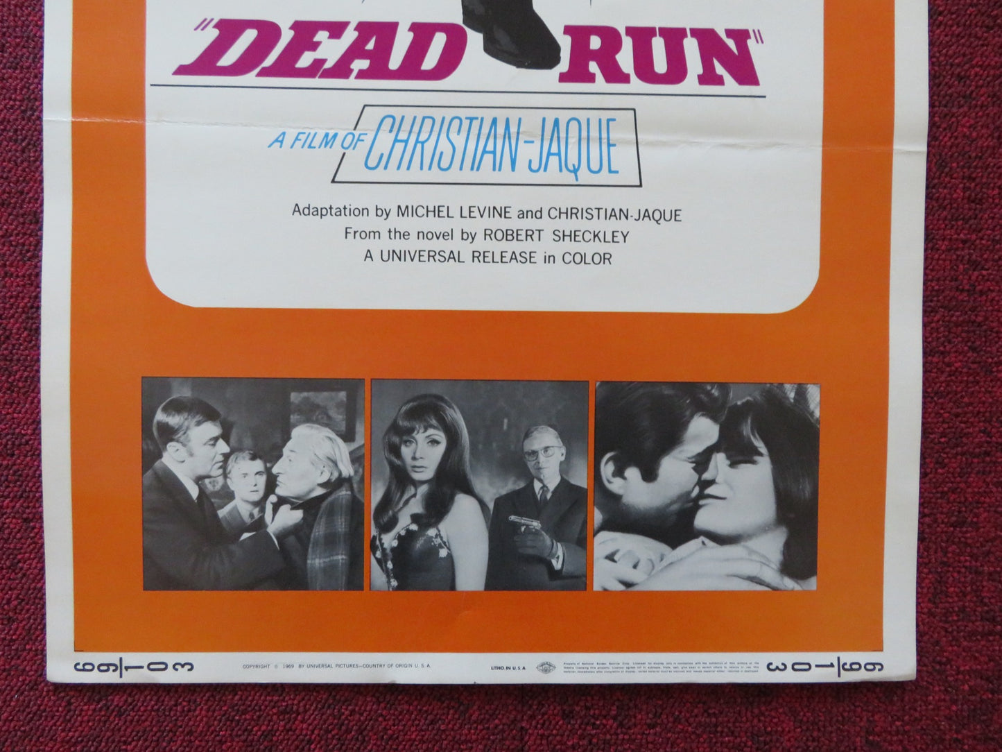 DEAD RUN US INSERT (14"x 36") POSTER PETER LAWFORD IRA FURSTENBERG 1969