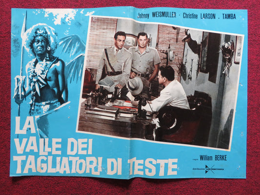 LA VALLE DEI TAGLIATORI DI TESTE - A ITALIAN FOTOBUSTA POSTER J. WEISMULLER 1953