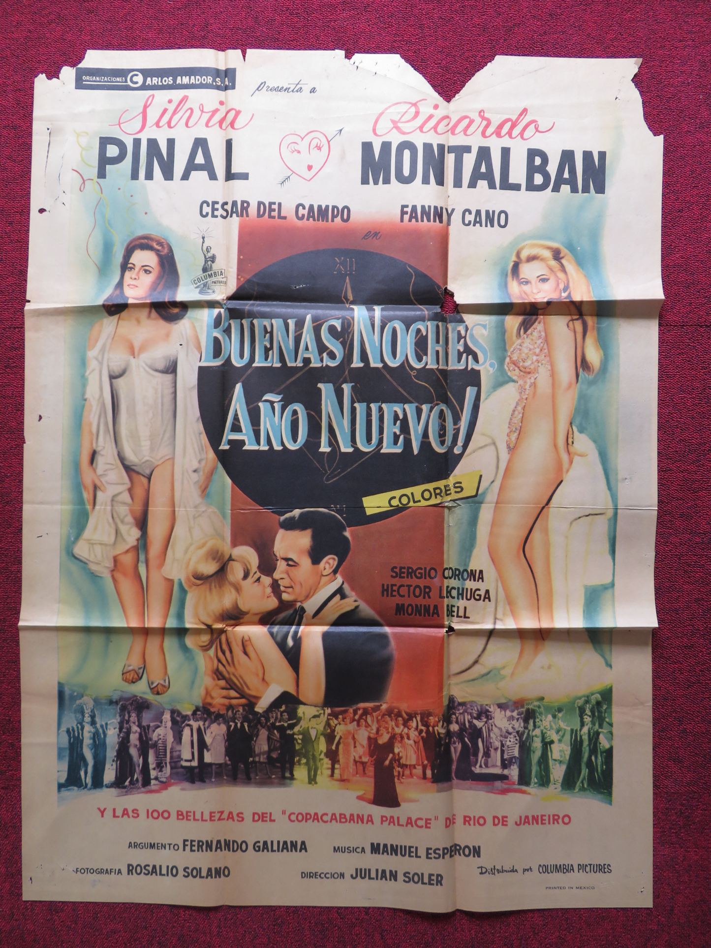 BUENAS NOCHES, ANO NUEVO FOLDED MEXICAN POSTER MONNA BELL FANNY CANO 1964