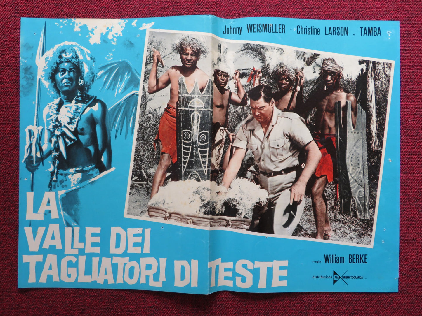 LA VALLE DEI TAGLIATORI DI TESTE - C ITALIAN FOTOBUSTA POSTER J. WEISMULLER 1953