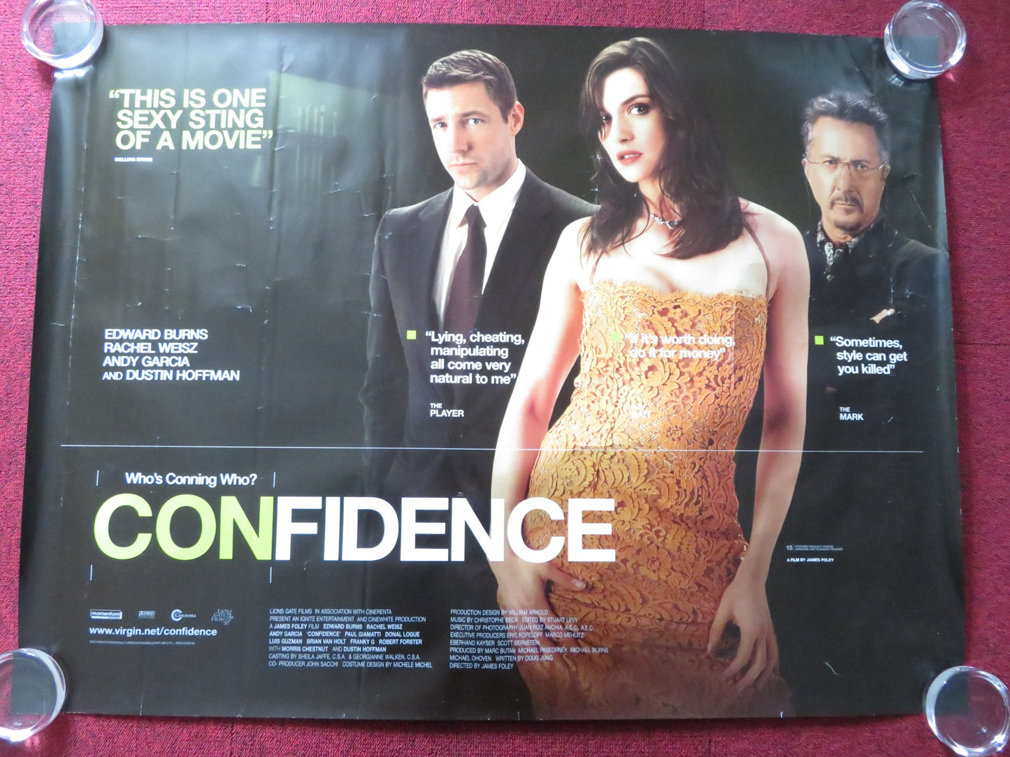 CONFIDENCE UK QUAD (30"x 40") ROLLED POSTER EDWARD BURNS RACHEL WEISZ 2003