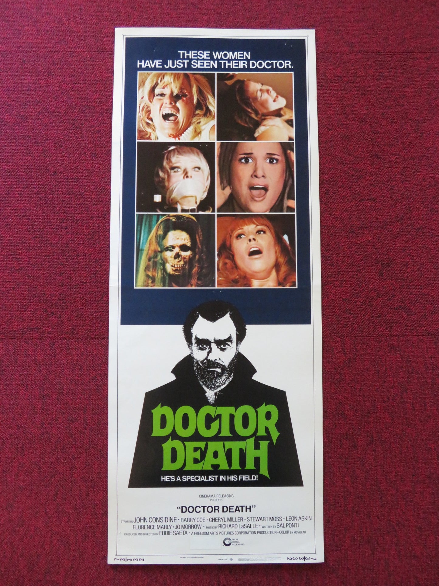 DOCTOR DEATH US INSERT (14"x 36") POSTER JOHN CONSIDINE BARRY COE 1973