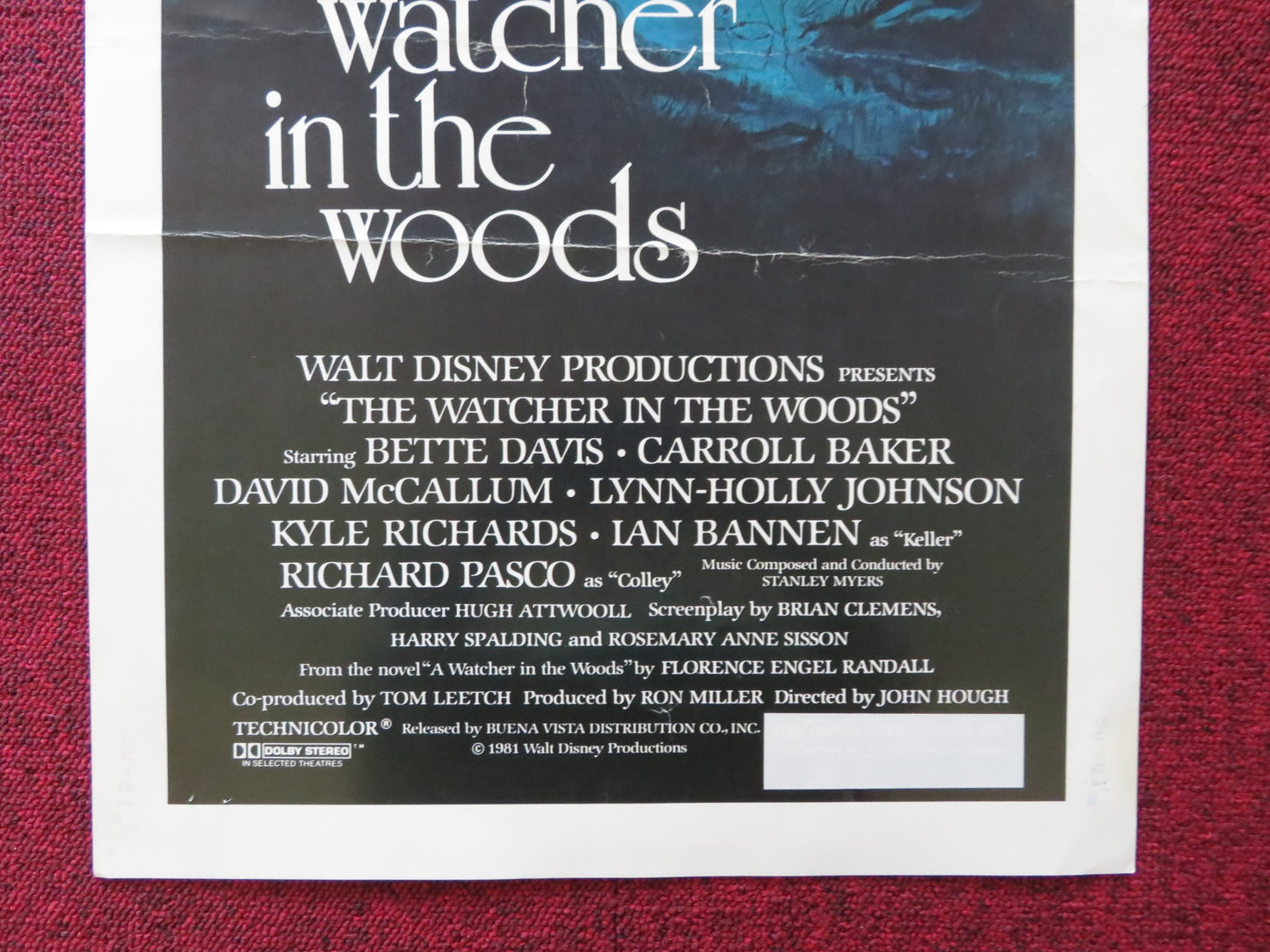 THE WATCHER IN THE WOODS US INSERT (14"x 36") POSTER DISNEY CARROLL BAKER 1981