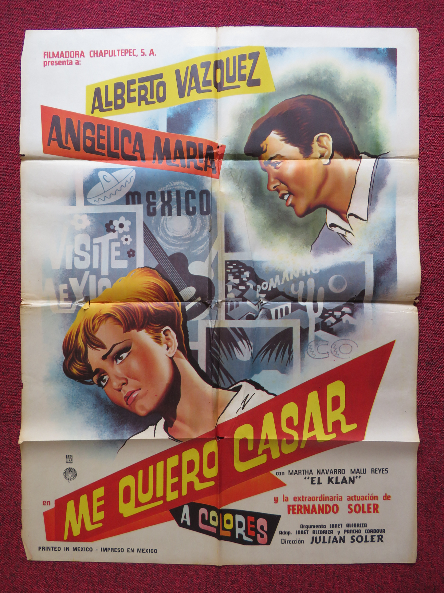 ME QUIERO CASAR FOLDED MEXICAN POSTER ALBERTO VAZQUEZ ANGELICA MARIA 1967