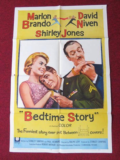 BEDTIME STORY FOLDED US ONE SHEET POSTER MARLON BRANDO DAVID NIVEN 1964