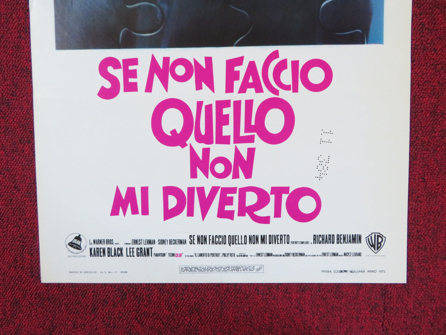 PORTNOY'S COMPLAINT ITALIAN LOCANDINA POSTER RICHARD BENJAMIN KAREN BLACK 1972