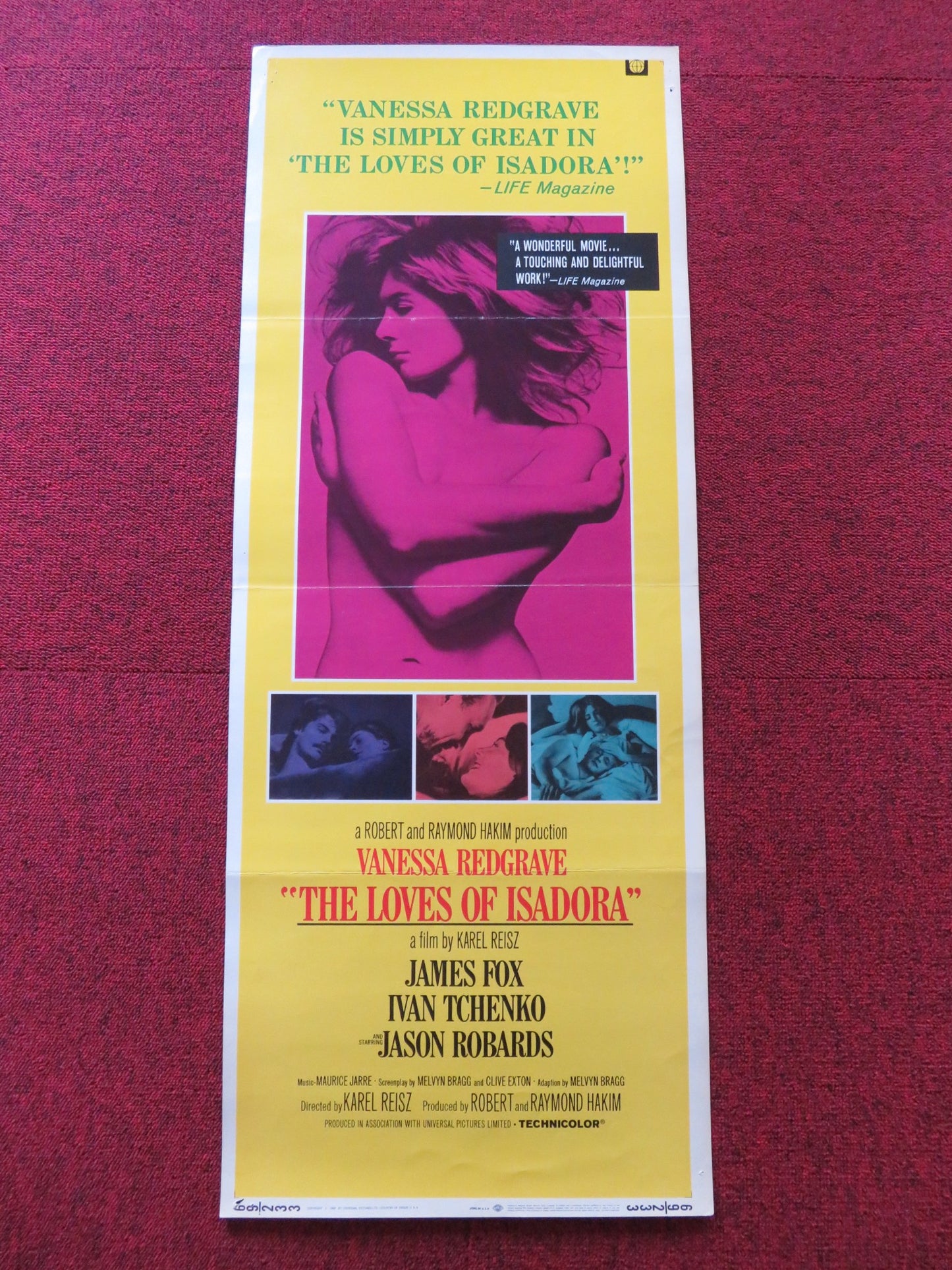 THE LOVES OF ISADORA US INSERT (14"x 36") POSTER VANESSA REGRAVE JAMES FOX 1969