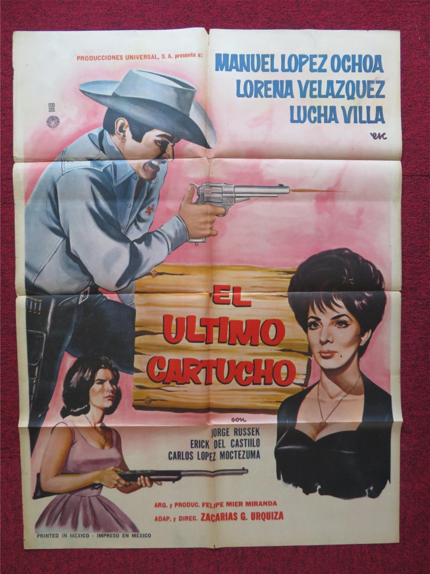 EL ULTIMO CARTUCHO FOLDED MEXICAN POSTER MANUEL LOPEZ OCHOA L. VELAZQUEZ 1965