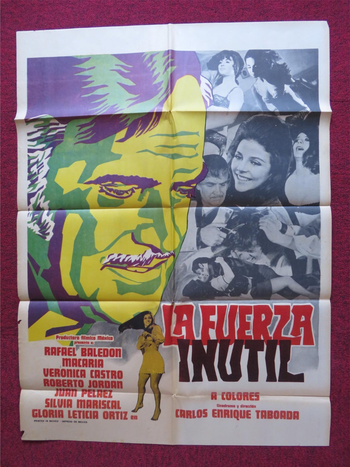 LA FUERZA INUTIL FOLDED MEXICAN POSTER RAFAEL BALEDON MACARIA 1972