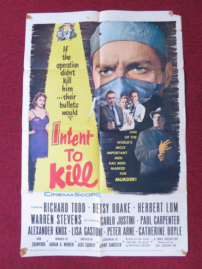 INTENT TO KILL FOLDED US ONE SHEET POSTER RICHARD TODD BETSY DRAKE 1958