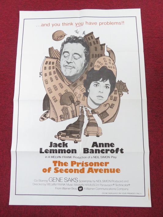 THE PRISONER OF SECOND AVENUE FOLDED US ONE SHEET POSTER JACK LEMMON 1975