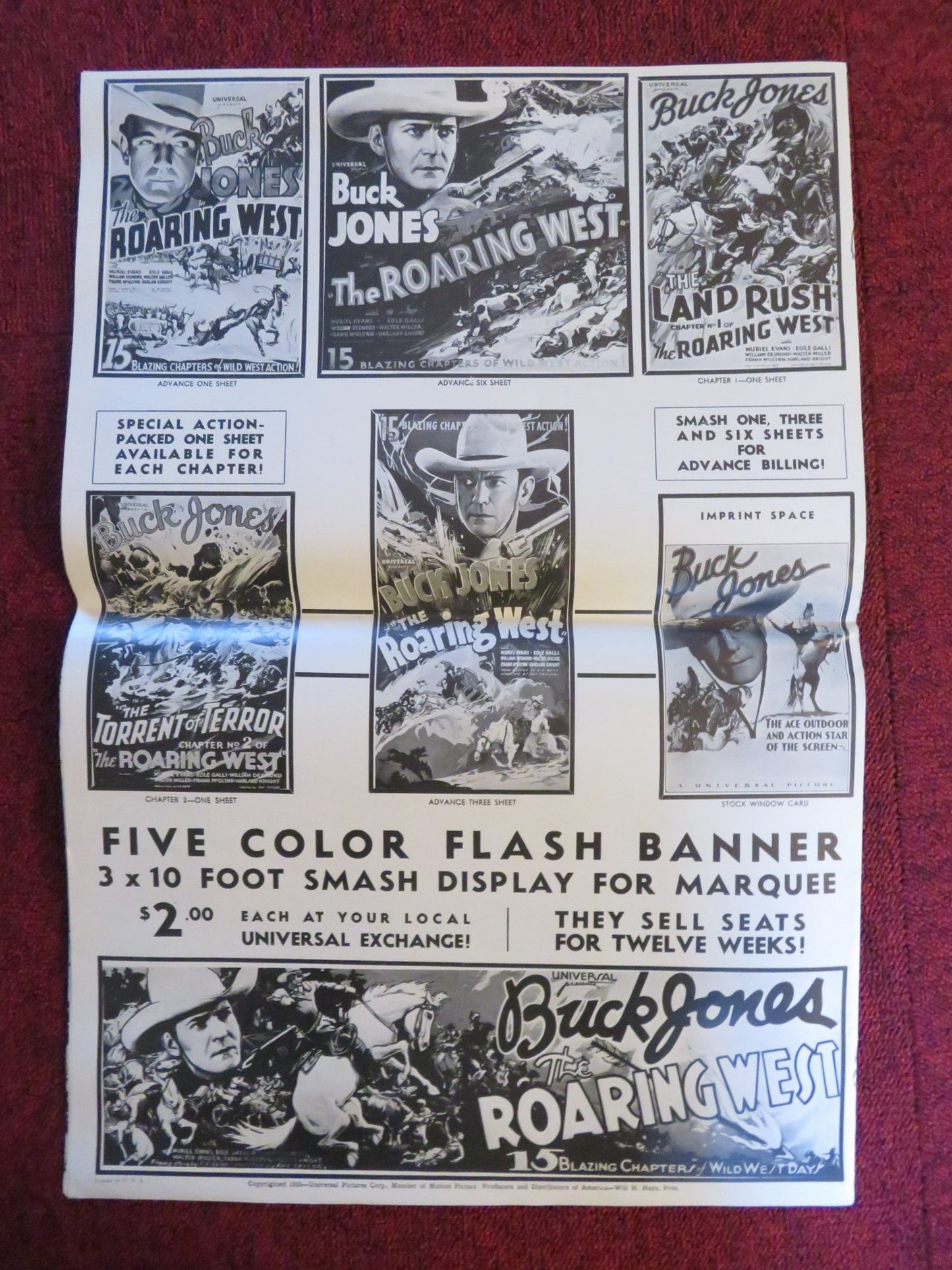 THE ROARING WEST UNCUT UNIVERSAL FOLDED PRESS BOOK BUCK JONES 1935