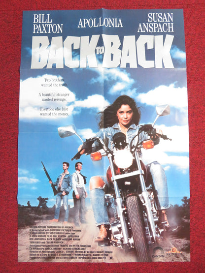 BACK TO BACK VHS VIDEO POSTER FOLDED BILL PAXTON APOLLONIA 1990